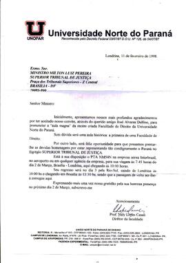Carta de agradecimento da UNOPAR para José Alvares Delfino