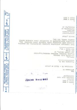 Telegrama congratulatório de Waldir Jordan ao então Juiz Milton Luiz Pereira