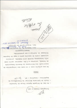 Telegrama fonado 135 em favor do Ministro Milton - Ao Chefe do Gabinete Militar do Presidente Collor